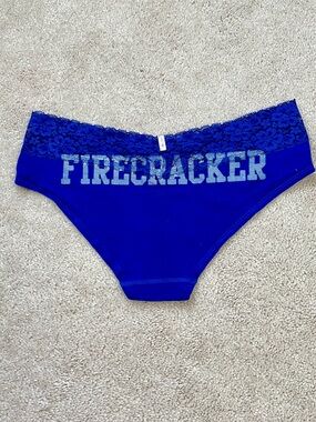 2012 Victoria’s Secret PINK Blue Cotton “FIRECRACKER” Hipster Panties Small